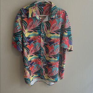 Daupanzees Mens XL Button Up Shirt Multicolor Floral Tropical Hawaiian Short Slv